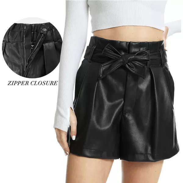 Fahsyee Black Faux Leather Shorts Women High Waisted Casual Wide Leg Size SXXLBlack