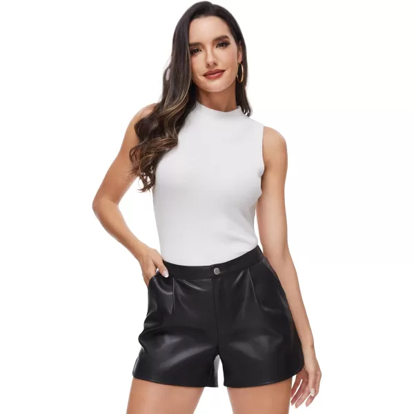Fahsyee Black Faux Leather Shorts Women High Waisted Casual Wide Leg Size SXXLBlack1