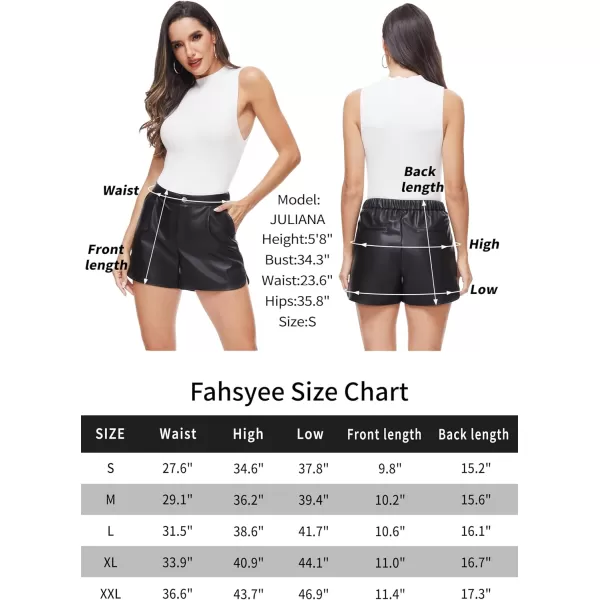 Fahsyee Black Faux Leather Shorts Women High Waisted Casual Wide Leg Size SXXLBlack1
