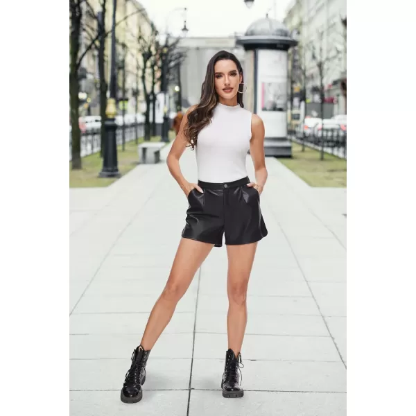 Fahsyee Black Faux Leather Shorts Women High Waisted Casual Wide Leg Size SXXLBlack1