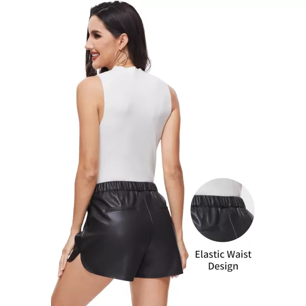 Fahsyee Black Faux Leather Shorts Women High Waisted Casual Wide Leg Size SXXLBlack1