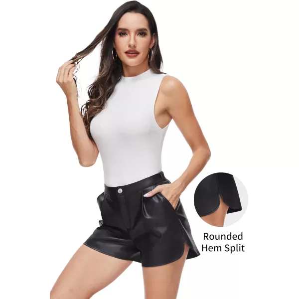 Fahsyee Black Faux Leather Shorts Women High Waisted Casual Wide Leg Size SXXLBlack1
