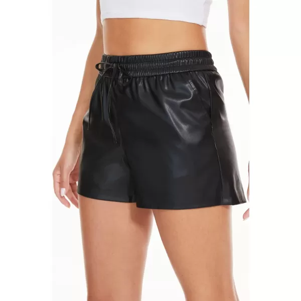 Fahsyee Black Faux Leather Shorts Women High Waisted Casual Wide Leg Size SXXLBlack2