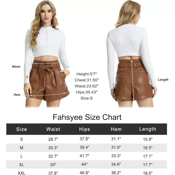 Fahsyee Black Faux Leather Shorts Women High Waisted Casual Wide Leg Size SXXLBrown
