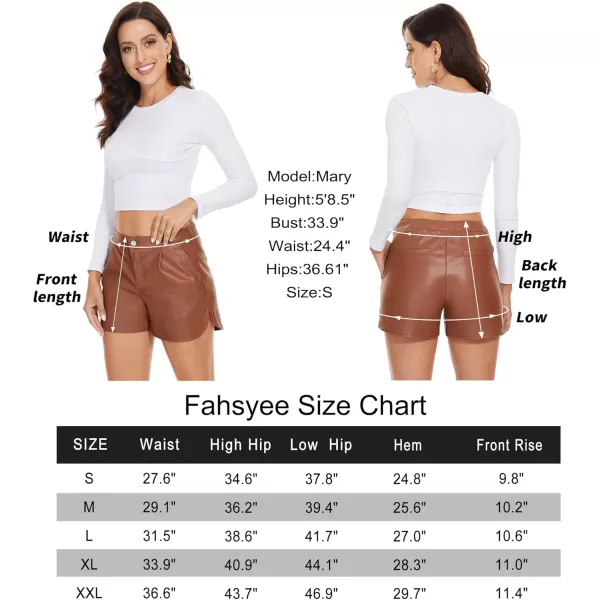 Fahsyee Black Faux Leather Shorts Women High Waisted Casual Wide Leg Size SXXLBrown1