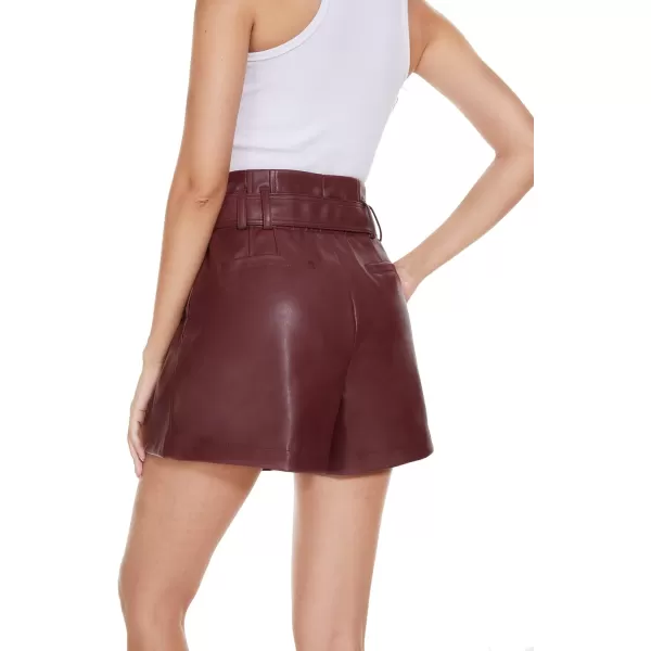 Fahsyee Black Faux Leather Shorts Women High Waisted Casual Wide Leg Size SXXLWine Red