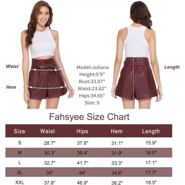 Fahsyee Black Faux Leather Shorts Women High Waisted Casual Wide Leg Size SXXLWine Red