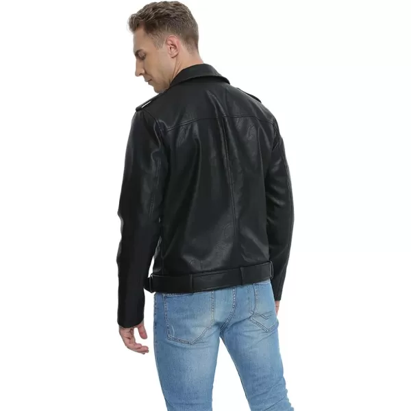 Fahsyee Leather Jackets for Men Faux Bomber Jacket Men Motorcycle Lapel Asymmetric ZipUp Blet Slim Fit Biker CoatBlack
