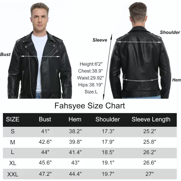 Fahsyee Leather Jackets for Men Faux Bomber Jacket Men Motorcycle Lapel Asymmetric ZipUp Blet Slim Fit Biker CoatBlack