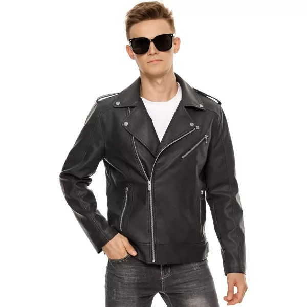 Fahsyee Leather Jackets for Men Faux Bomber Jacket Men Motorcycle Lapel Asymmetric ZipUp Blet Slim Fit Biker CoatBlack02