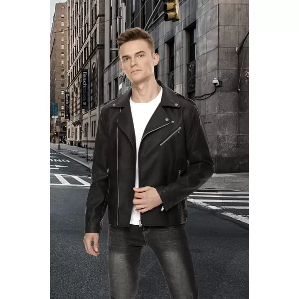 Fahsyee Leather Jackets for Men Faux Bomber Jacket Men Motorcycle Lapel Asymmetric ZipUp Blet Slim Fit Biker CoatBlack02