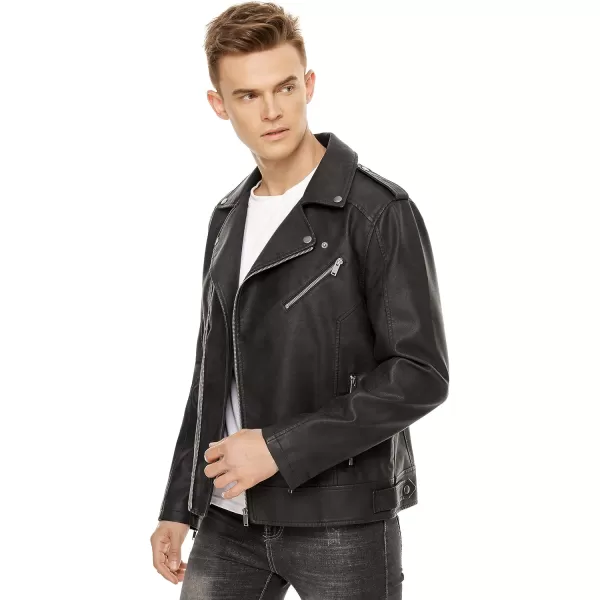 Fahsyee Leather Jackets for Men Faux Bomber Jacket Men Motorcycle Lapel Asymmetric ZipUp Blet Slim Fit Biker CoatBlack02