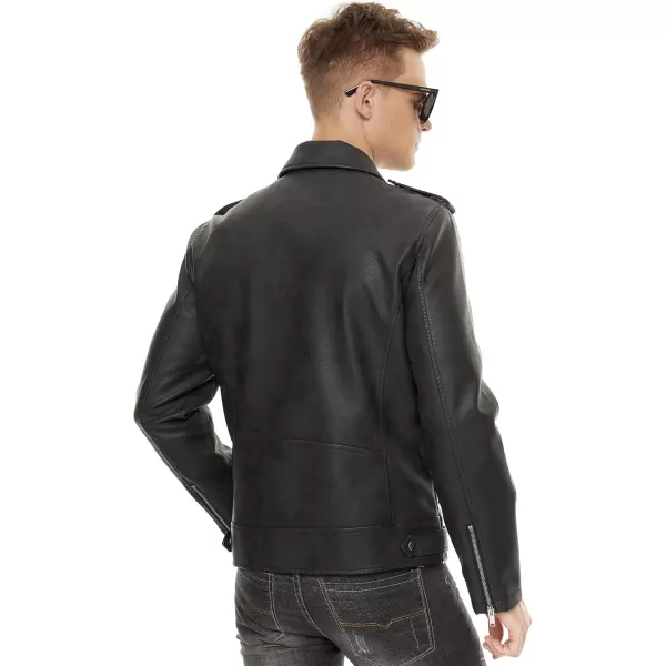 Fahsyee Leather Jackets for Men Faux Bomber Jacket Men Motorcycle Lapel Asymmetric ZipUp Blet Slim Fit Biker CoatBlack02