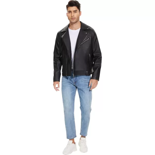 Fahsyee Leather Jackets for Men Faux Bomber Jacket Men Motorcycle Lapel Asymmetric ZipUp Blet Slim Fit Biker CoatBlack04