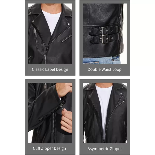 Fahsyee Leather Jackets for Men Faux Bomber Jacket Men Motorcycle Lapel Asymmetric ZipUp Blet Slim Fit Biker CoatBlack04