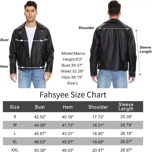 Fahsyee Leather Jackets for Men Faux Bomber Jacket Men Motorcycle Lapel Asymmetric ZipUp Blet Slim Fit Biker CoatBlack04