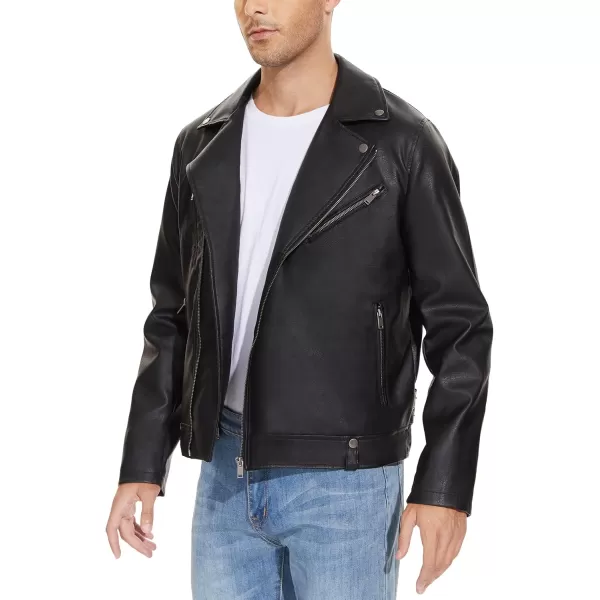 Fahsyee Leather Jackets for Men Faux Bomber Jacket Men Motorcycle Lapel Asymmetric ZipUp Blet Slim Fit Biker CoatBlack04