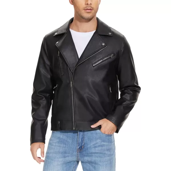 Fahsyee Leather Jackets for Men Faux Bomber Jacket Men Motorcycle Lapel Asymmetric ZipUp Blet Slim Fit Biker CoatBlack04