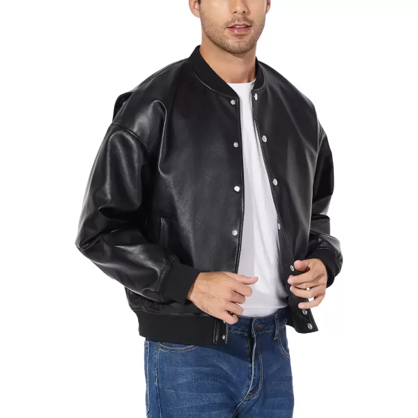 Fahsyee Leather Jackets for Men Faux Bomber Jacket Men Motorcycle Lapel Asymmetric ZipUp Blet Slim Fit Biker CoatBlack05