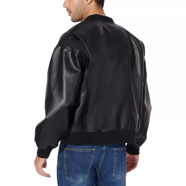 Fahsyee Leather Jackets for Men Faux Bomber Jacket Men Motorcycle Lapel Asymmetric ZipUp Blet Slim Fit Biker CoatBlack05