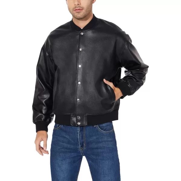 Fahsyee Leather Jackets for Men Faux Bomber Jacket Men Motorcycle Lapel Asymmetric ZipUp Blet Slim Fit Biker CoatBlack05