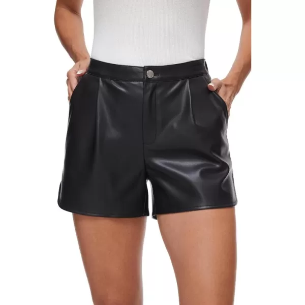 Fahsyee Black Faux Leather Shorts Women High Waisted Casual Wide Leg Size SXXLBlack1