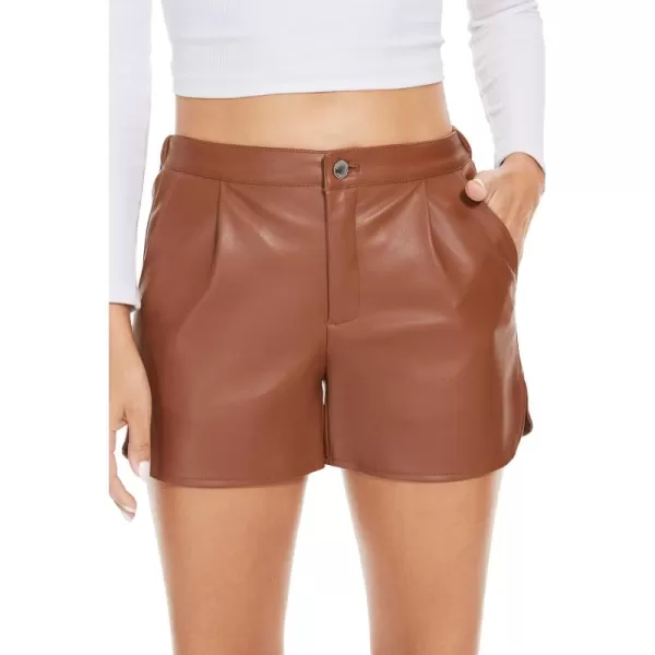 Fahsyee Black Faux Leather Shorts Women High Waisted Casual Wide Leg Size SXXLBrown1
