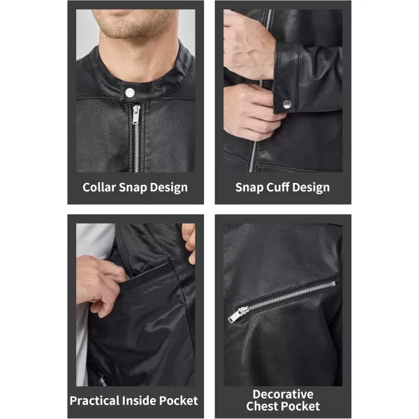 Fahsyee Faux Leather Jacket Men  Black Bomber Jackets Motorcycle Stand Collar Lightweight ZipUp Slim Fit Biker CoatBlack