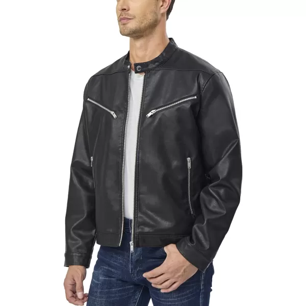Fahsyee Faux Leather Jacket Men  Black Bomber Jackets Motorcycle Stand Collar Lightweight ZipUp Slim Fit Biker CoatBlack