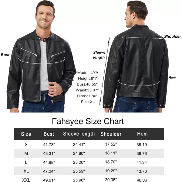 Fahsyee Faux Leather Jacket Men  Black Bomber Jackets Motorcycle Stand Collar Lightweight ZipUp Slim Fit Biker CoatBlack