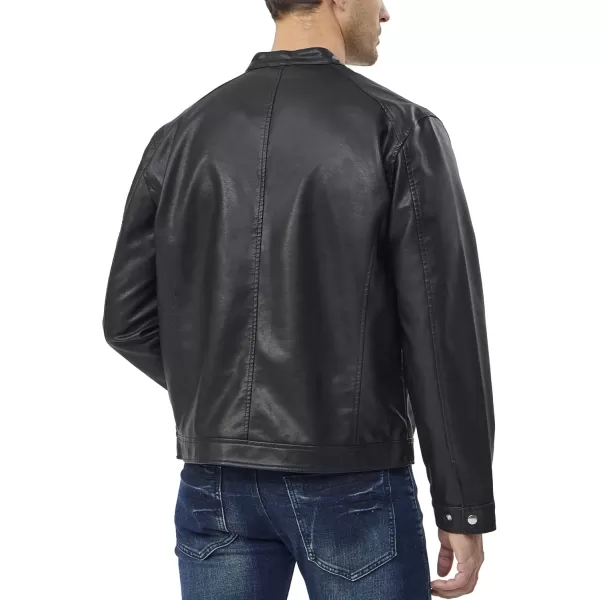 Fahsyee Faux Leather Jacket Men  Black Bomber Jackets Motorcycle Stand Collar Lightweight ZipUp Slim Fit Biker CoatBlack
