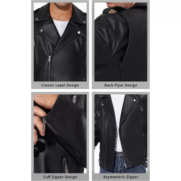 Fahsyee Faux Leather Jacket Men  Black Bomber Jackets Motorcycle Stand Collar Lightweight ZipUp Slim Fit Biker CoatBlack03