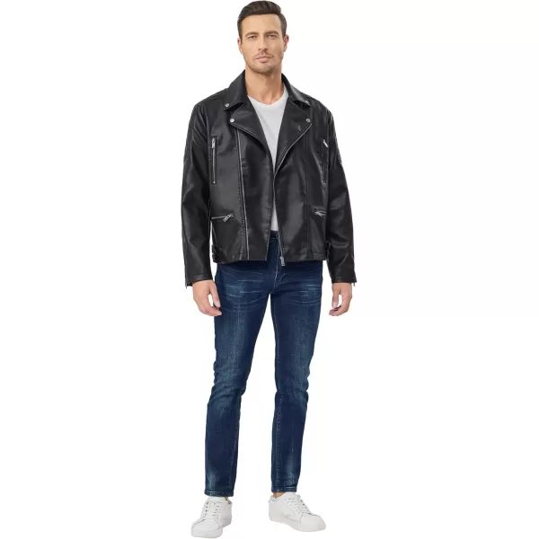 Fahsyee Faux Leather Jacket Men  Black Bomber Jackets Motorcycle Stand Collar Lightweight ZipUp Slim Fit Biker CoatBlack06