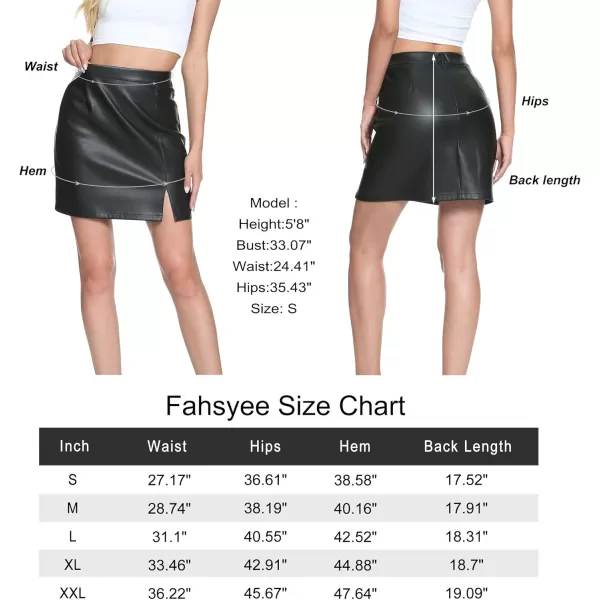 Fahsyee Leather Skirt Women Faux Mini Elastic High Waist Plus Size Pencil Aline Bodycon Vegan Stretch Elegant Skirts SXXLBlack