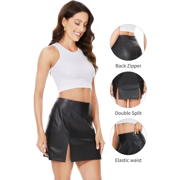 Fahsyee Leather Skirt Women Faux Mini Elastic High Waist Plus Size Pencil Aline Bodycon Vegan Stretch Elegant Skirts SXXLBlackd