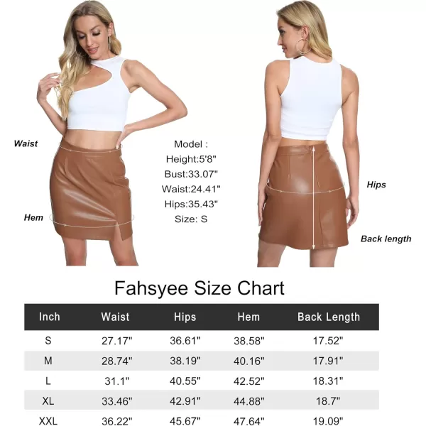 Fahsyee Leather Skirt Women Faux Mini Elastic High Waist Plus Size Pencil Aline Bodycon Vegan Stretch Elegant Skirts SXXLBrown