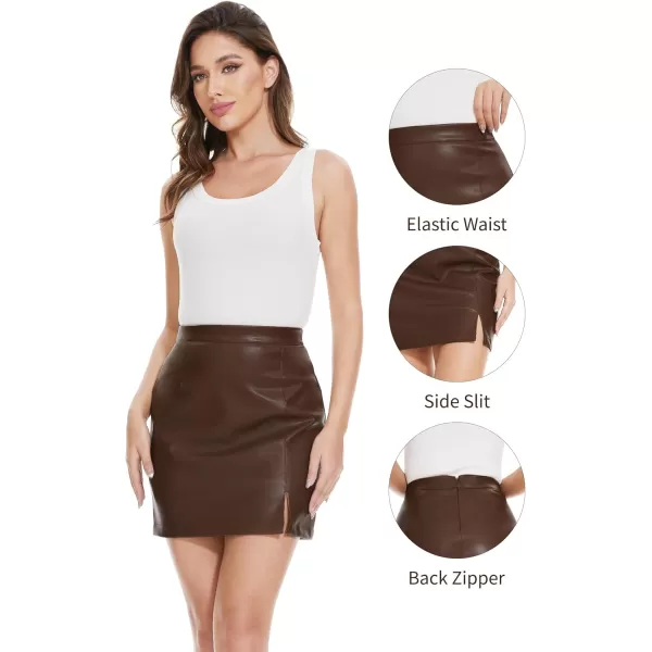 Fahsyee Leather Skirt Women Faux Mini Elastic High Waist Plus Size Pencil Aline Bodycon Vegan Stretch Elegant Skirts SXXLCoffee