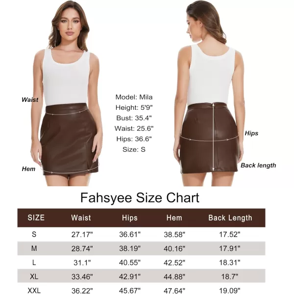 Fahsyee Leather Skirt Women Faux Mini Elastic High Waist Plus Size Pencil Aline Bodycon Vegan Stretch Elegant Skirts SXXLCoffee