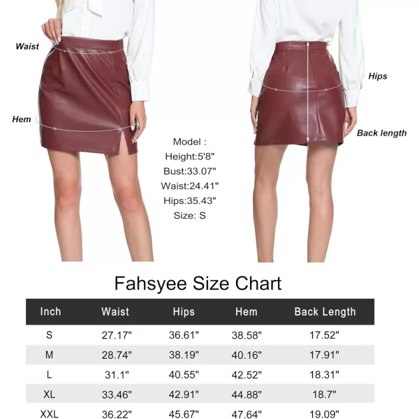 Fahsyee Leather Skirt Women Faux Mini Elastic High Waist Plus Size Pencil Aline Bodycon Vegan Stretch Elegant Skirts SXXLWine Red