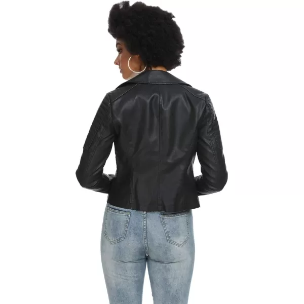 Fahsyee Womens Faux Leather Jackets Zip Up Motorcycle Short PU Moto Biker Outwear Fitted Slim Coat104black