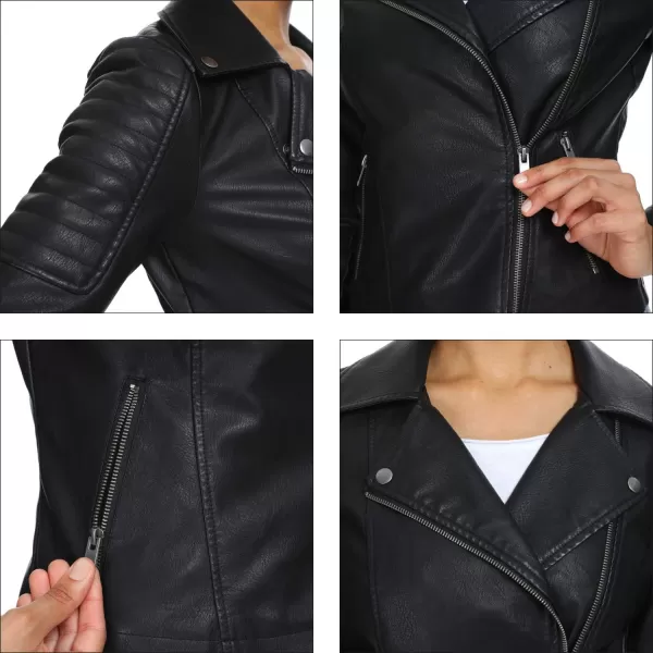Fahsyee Womens Faux Leather Jackets Zip Up Motorcycle Short PU Moto Biker Outwear Fitted Slim Coat104black