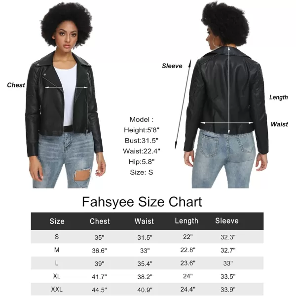 Fahsyee Womens Faux Leather Jackets Zip Up Motorcycle Short PU Moto Biker Outwear Fitted Slim Coat104black