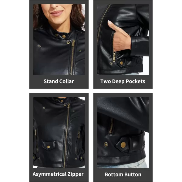 Fahsyee Womens Faux Leather Jackets Zip Up Motorcycle Short PU Moto Biker Outwear Fitted Slim CoatBlackss