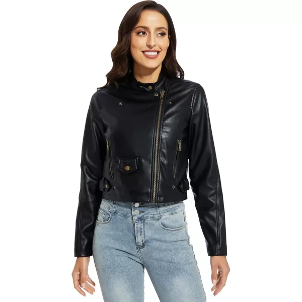 Fahsyee Womens Faux Leather Jackets Zip Up Motorcycle Short PU Moto Biker Outwear Fitted Slim CoatBlackss