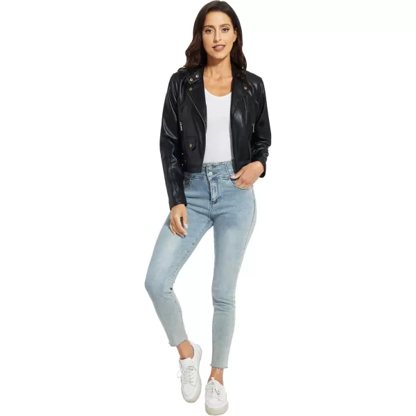 Fahsyee Womens Faux Leather Jackets Zip Up Motorcycle Short PU Moto Biker Outwear Fitted Slim CoatBlackss