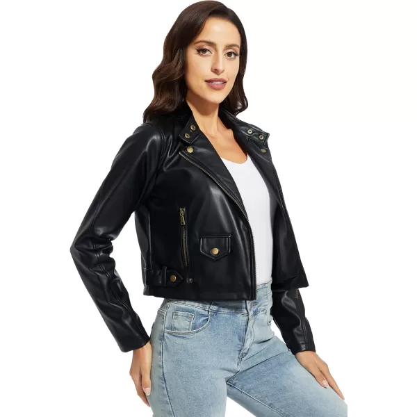 Fahsyee Womens Faux Leather Jackets Zip Up Motorcycle Short PU Moto Biker Outwear Fitted Slim CoatBlackss