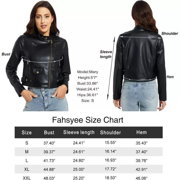 Fahsyee Womens Faux Leather Jackets Zip Up Motorcycle Short PU Moto Biker Outwear Fitted Slim CoatBlackss