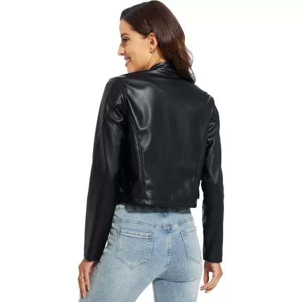 Fahsyee Womens Faux Leather Jackets Zip Up Motorcycle Short PU Moto Biker Outwear Fitted Slim CoatBlackss