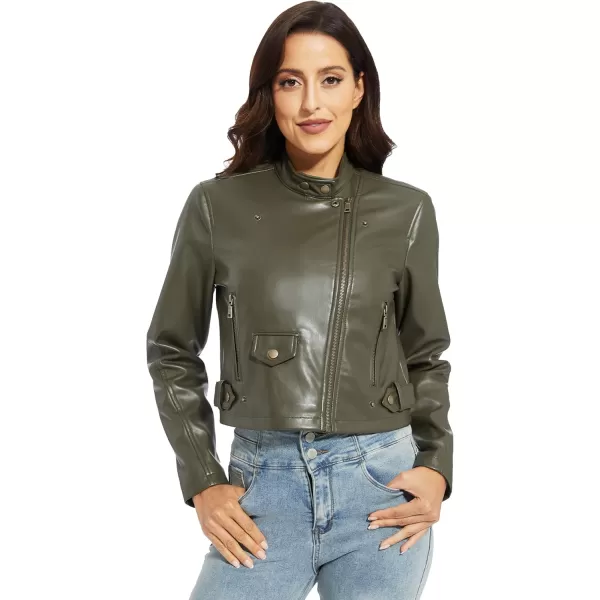 Fahsyee Womens Faux Leather Jackets Zip Up Motorcycle Short PU Moto Biker Outwear Fitted Slim CoatGreenss