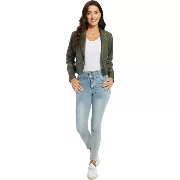 Fahsyee Womens Faux Leather Jackets Zip Up Motorcycle Short PU Moto Biker Outwear Fitted Slim CoatGreenss